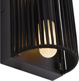 Candeeiro de parede Japandi preto com corda IP44 - Jayla