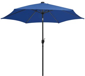 Guarda-sol jardim c/ luzes LED/poste alumínio 300 cm azul-ciano