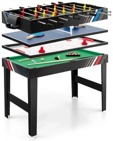 Mesa multi-jogo 4 em 1 Mesa de futebol de mesa 4 em 1 125 cm com bilhar, hóquei no ar e ténis de mesa com acessórios para salas de jogos de bar