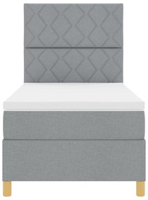 Cama Box com Colchão e Luz LED Cinzento-Claro 90x200 cm em Tecido