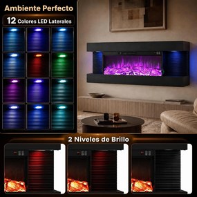 Lareira Elétrica de Encastrar com Vista Tripla, 101,6 x 20,6 x 41,8 cm, Chama Multinível, Preto
