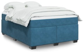 vidaXL Cama com molas/colchão 160x200 cm veludo azul-escuro
