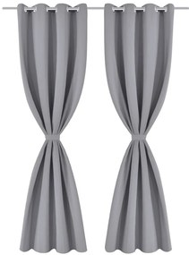 Cortinas opacas com anéis metálicos, cinzento, 2 pcs,135 x 245 cm
