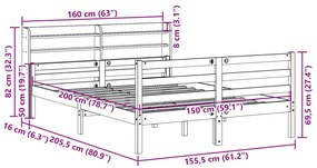 Estrutura de cama c/ cabeceira 150x200 cm pinho maciço branco