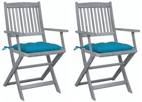 vidaXL Cadeiras exterior dobráveis c/ almofadões 2 pcs acácia maciça