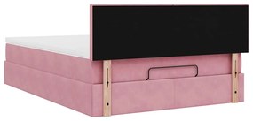 Estrutura de cama otomana com colchão 140x190 cm veludo rosa