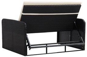 2 pcs conjunto lounge de jardim c/ almofadões vime PE preto