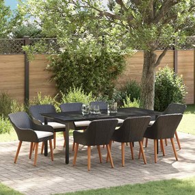 vidaXL Conjunto de Jantar de Jardim 9 Peças Preto em Polyrattan