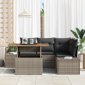 Conjunto de Sofá de Jardim com Almofadas Cinza Rattan Poliéster