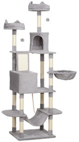 PawHut Arranhador para Gatos Grande Altura 173 cm Torre para Gatos com Plataformas Caverna Bolas Suspensa e Rede Cinza Claro