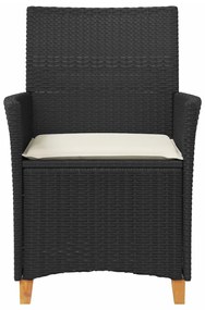 Cadeiras de jardim c/ almofadões 2 pcs vime PE/madeira preto