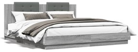 Estrutura de cama c/ cabeceira/luzes LED 200x200cm cinza sonoma