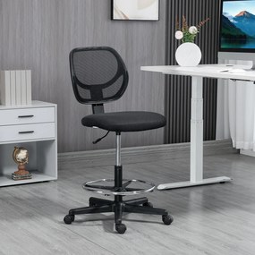 Cadeira de escritório com assento alto em malha, altura ajustável entre 50 e 70 cm, com apoio para os pés giratório a 360°, na cor preta