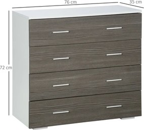 Cómoda com 4 Gavetas Moderna para Dormitório Corredor Sala de Estar 76x35x72 cm Cinzento e Branco