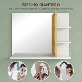 Espelho de Casa de Banho Espelho de Parede Moderno e Retangular com 4 Prateleiras de Armazenamento 45x15x58,5 cm Branco