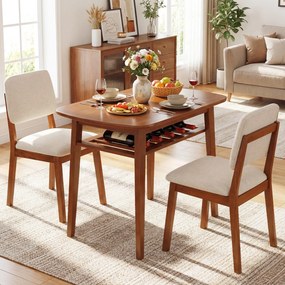 Conjunto de 1 Mesa e 2 Cadeiras de Jantar, 80 x 53 x 74 cm, Prateleira de Ripas, Castanho