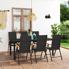 vidaXL 7 pcs conjunto de jantar para jardim preto e castanho
