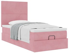 Estrutura de cama otomana com colchões rosa 90x200cm veludo
