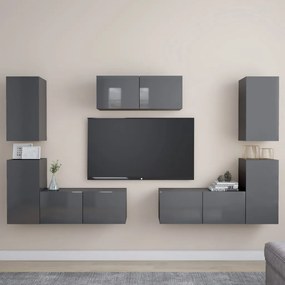 vidaXL 7 pcs conjunto de móveis de TV contraplacado cinzento brilhante
