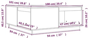 Mesa de centro 100x101x40,5 cm madeira de pinho maciça branco