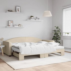 Sofá-cama c/ gavetão e colchões 90x200 cm tecido cor creme
