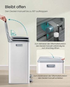 Caixote do lixo de cozinha com dois compartimentos e tampa de fecho suave em aço 47,6 x 37,7 x 66,9 cm Branco