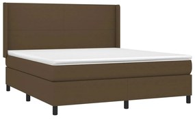 Cama box spring c/ colchão/LED 160x200cm tecido castanho-escuro