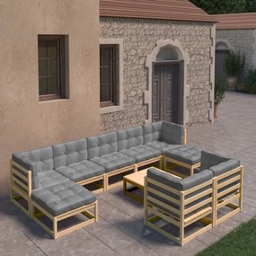 vidaXL 10 pcs conjunto lounge de jardim c/ almofadões pinho maciço