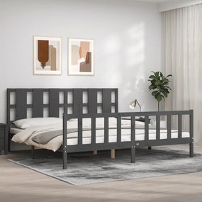 Estrutura de cama com cabeceira 180x200 cm madeira maciça cinza
