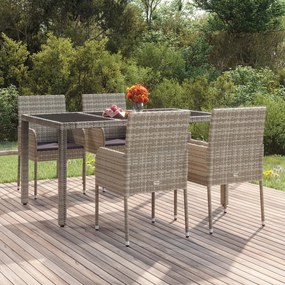 vidaXL Cadeiras de jardim c/ almofadões 4 pcs vime PE cinzento