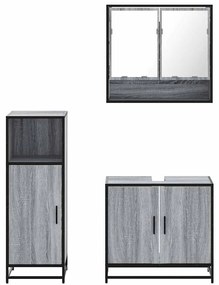 3 pcs Conjunto móveis casa de banho madeira proc. cinza sonoma
