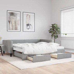 Sofá-cama c/ gavetão e gavetas 100x200 cm tecido cinzento-claro