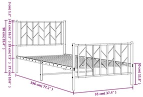 Estrutura de cama com cabeceira e pés 90x190 cm metal branco