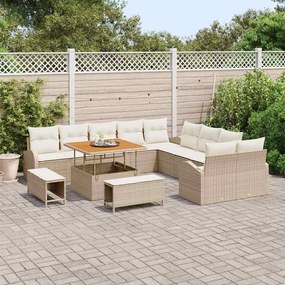 Conjunto de Sofá de Jardim vidaXL 13 Peças com Almofadas Bege Rattan P