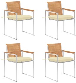 vidaXL Cadeiras de jardim c/ almofadões 4 pcs madeira de teca maciça