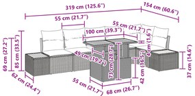 Conjunto de Jantar de Jardim de 7 Peças com Almofadas Preto Rattan de