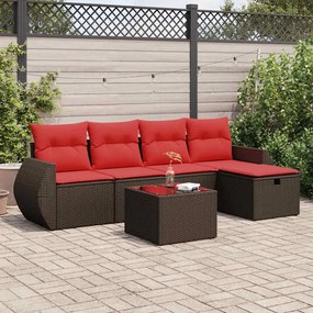 vidaXL 6 pcs conjunto de sofás jardim c/ almofadões vime PE castanho