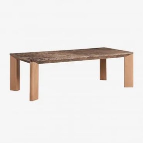 Mesa De Jantar Retangular 240x110 Cm Em Madeira De Manga E Mármore Garsea Mármore Marrom Emperador - Madeira De Manga - Sklum