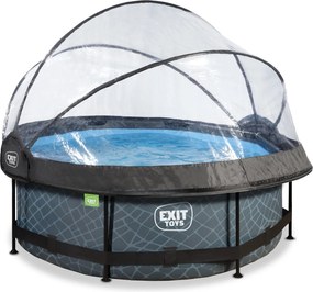 Piscina redonda Stone ø244x76cm com bomba de filtragem e cobertura - cinzenta