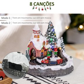 Cidade Natalina com Luzes LED Trem Giratório e Música Decoração de Natal 20x19,5x20cm Multicor