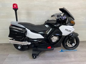 Moto criança eletrica Moto de policia Branca e Preta 12V 2 Lugares