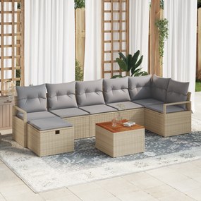 Conjunto de Sofá de Jardim de 8 Peças com Almofadas de Rattan Bege vid