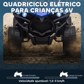 Moto 4 Elétrico para Crianças 6 V para Crianças com Velocidade até 3 km/h Faróis e Música 70x42x45 cm Azul
