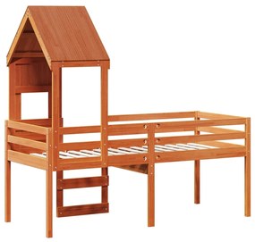 Cama alta com telhado 90x190 cm pinho maciço castanho-mel