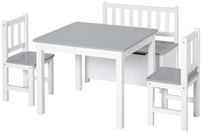 HOMCOM Conjunto Infantil de Mesa 2 Cadeiras e Banco com Armazenamento Móveis Infantil para Sala de Jogos  Branco e Cinza