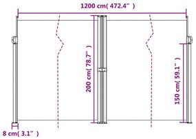 Toldo lateral retrátil 200x1200 cm preto