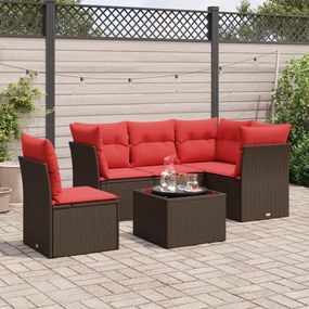 vidaXL 6 pcs conjunto de sofás jardim c/ almofadões vime PE castanho
