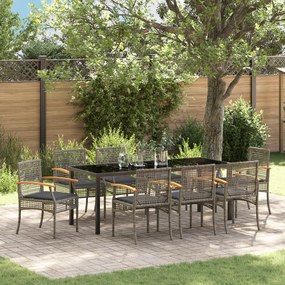 Conjunto de Jantar de Jardim 9 Peças com Almofadas Cinza Poli Rattan