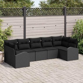 vidaXL Conjunto de Sofá de Jardim de 7 Peças com Almofadas em Rattan Preto