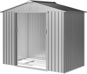 Abrigo de Jardim para Ferramentas, 213 x 130 x 185 cm, Porta Dupla com Fecho para Cadeado, Cinzento